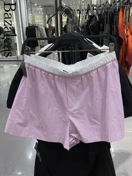 2023 bazaleas store traf Ljetne Kratke hlače u ružičaste pruge Trf Elastične Osnovne kratke hlače za djevojčice službena ženska odjeća