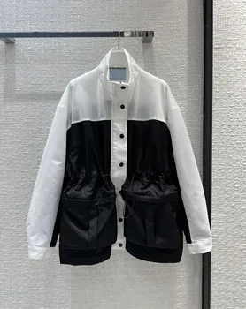 2023 Crno-bijelo сплайсинговое нейлоновое kaput charge coat! Ovratnik-satna dizajn s velikim džep, smanjenje dobi, lijep vjetar za djevojčice