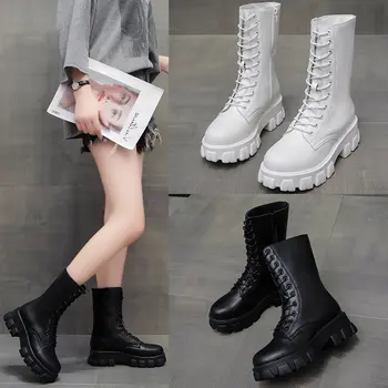 2023 Nove Jesensko-zimske Moto čizme ženske čizme u britanskom stilu, Toplo Kratke pliš zimske cipele na platformu, Ženske cipele