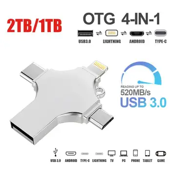 4-U-1 OTG USB flash drive za Android Type-C, USB Flash drive Speed 520 Mb /s. /s. Rotirajući USB3.0 U Disk Za telefon, Računalo, Auto, Tableta
