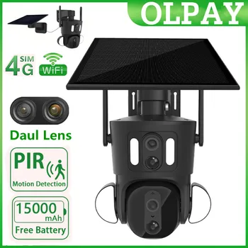 4MP 4G SIM/WiFi Solarna IP Kamera Daul Len CCTV Video Bežična Kamera za Nadzor Vanjski PTZ Baterija Sigurnost Cam
