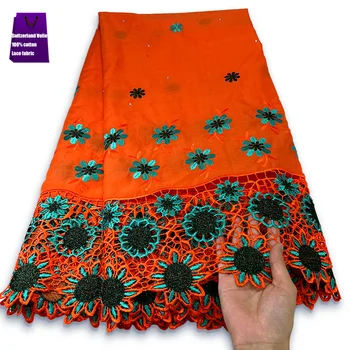 Afrička Suhe cvjetne čipke tkanina od 100% pamuka 2022, Kvalitetna Čipka 5 metara, Švicarski veo, Čipka U Švicarskoj, Nigerijski držači tkanina za šivanje