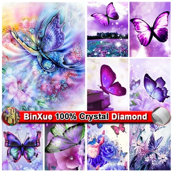BinXue Ručni rad DIY boja slika s кристалалми i kristali leptir Vez križić Cvjetni Oblog Diamond Mozaik ukras kuće