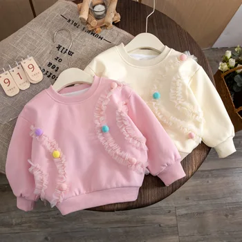 Cvjetne čipke majica za djevojčice, Dječje Slobodne hoodies, gust pamuk pulover, zbirka 2023 godine, Proljeće-jesen, Dječje odjeće u korejskom stilu od 1 do 6 godina