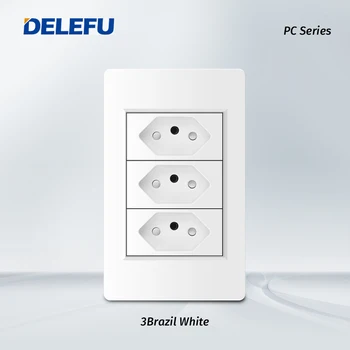 DELEFU bijela 110 U ~ 250, 3 Bande, 3 kontakta, rupa 10A 20A, utičnica, Zidni Električni utikač, Ploča za PC, Vatrostalno Standard Brazilu