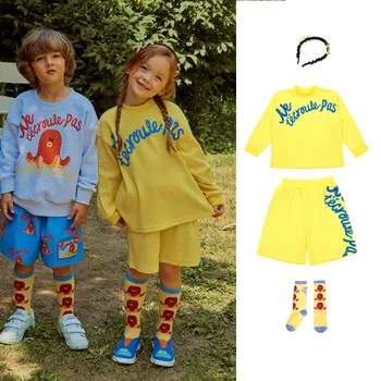Dječji komplet толстовок, jesen 2023, Nova korejska verzija odjeće od čistog pamuka, za dječake i djevojčice, kratke hlače s kapuljačom u stilu Ins