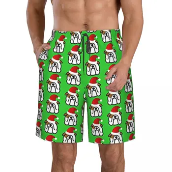 Engleski Buldog Santa Božićne Svakodnevne kratke hlače s ravnim prednji dio za muškarce, plaža hlače s tie, Udobne gaćice za dom