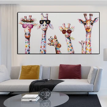 Grafiti Umjetnost Životinja Platnu Znatiželjni Žirafe Obiteljski Plakat Grafike Zidni Umjetnička Slika za Dnevni boravak Kućnog tekstila (Bez okvira)