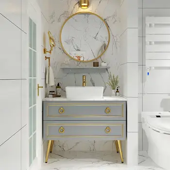 Individualni ormar za kupatila u Mediteranskom stilu, od Skandinavskih duba, Jednostavno Luksuzna Kombinacija Ormara za pranje lica, Mali stan, Pametan Umivaonik