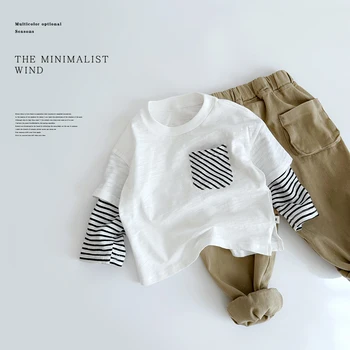 Korejski dječje proljetna odjeća, Nova majica iz dva predmeta za dječake i djevojčice, Besplatne top dugih rukava, pamuk spust od komada bambusa
