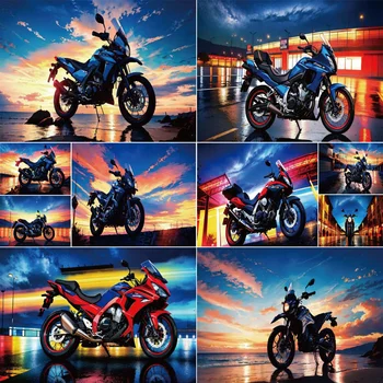 Krajolik motocikla, slika po brojevima, Full, Uljana boja 40*50, Slika na platnu, Dekoracija zidova za djecu, ručni rad