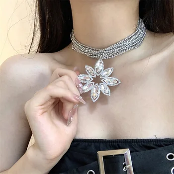 Laminirano masivna ogrlica sa kristalima, upadljiv ogrlice za žene, Šarmantan nakit