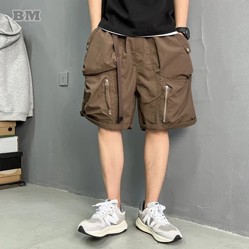 Ljetna Visokokvalitetna Vanjska Odjeća, Najlonske gaćice-teretni, Muška odjeća, Svakodnevne košarkaške kratke hlače Harajuku, Ravne hlače s više džepova