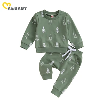 ma & baby 3 m-3 godine, Božićni kompleti odjeće za mlađe dječake i djevojčice, Majice s dugim rukavima i po cijeloj površini zelene drvca, Hlače, Božićni ukrasi, kostime