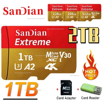 Memorijska kartica Micro SD od 128 GB i 256 GB Class10 U3 Micro TF Card 2 TB 1 TB high speed SD kartica A2 Za Telefon, Neradnik, Kamere s Adapterom