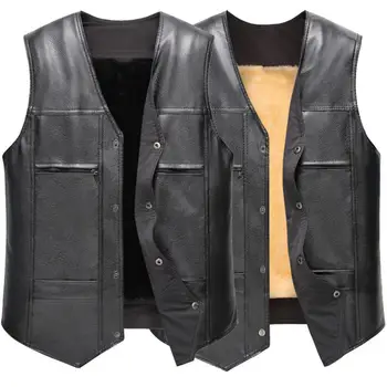 Muški prsluk, moderan moto jakne od umjetne kože za muškarce, topla i glatka однобортные jakne za jesen-zimu, muški prsluk s V-izrez