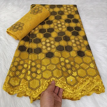 Najnoviji Afrička cvjetne čipke tkanina sa šal 2023, Visokokvalitetna Pamučna Švicarski cvjetne čipke platno s vezom 5 + 2 metara Za večernje haljine A144