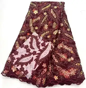 najnoviji kesten-crveni afrički čipka 2023, Kvalitetna Ženska vjenčanje, stranke s vezom perle i šljokice, mrežaste tkanine 5 metara