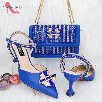 Nigerijski cipele-brod posebnog dizajna, torbu u ton kraljevske plave boje, afrička visokokvalitetna cipele na visoku petu cipele za vjenčanje