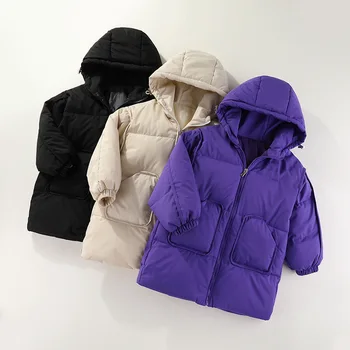 Novi dječji dolje jakna srednje dužine, zimska debela i topla s kapuljačom za dječake i djevojčice, zima dječje odjeće crne boje