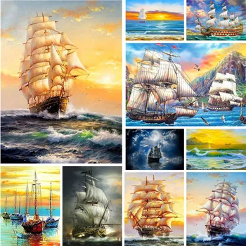 Ocean brod, Krajolik, Bojanje po brojevima, Set za crtanje Uljana boja 50*70, Slika po brojevima, Foto Ručni rad Za djecu, Zid umjetnost