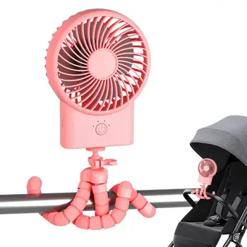 Oscilirajući ventilator za kolica, Mini Ručni ventilator, ventilator za kolica Hobotnice, USB-punjiva ventilator sa 3 brzine i fleksibilan dizajn stativ