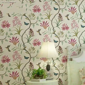 Pozadina u stilu Шинуазри, Pokrivanje zidova spavaće sobe, Moderne Berba Roza tapete s cvjetnim uzorkom, Plava pozadina sa tropskim leptira i ptica