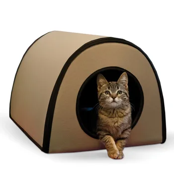 Proizvode za kućne ljubimce K & H Termo Morh Kitty Shelter Vanjski Dom za Mačića S grijanom Tan 21 X 14 X 13 Cm