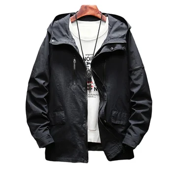 Proljeće-jesen 2024, Nova muška jakna sa kapuljačom u japanskom stilu, Moderan Svakodnevno Slobodno Veliki Monotone непромокаемое kaput, Muške Veličine M-5XL