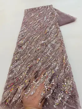 Visokokvalitetna afrička нигерийская čipka cvjetne čipke tkanina s perlicama S-1306189, haljina s izvezenim, vjenčanje šljokice