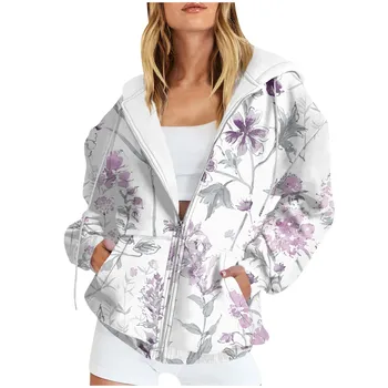 Women ' s Casual Fashion Foral Printed Long Sleeve Pullover Hoodies Zipper Sweatshirts Coat jesenske jakne ženske 가을자켓 2023