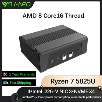 YSJMNPC Mini-PC-AMD Ryzen 7 5825U 5800U Soft router 4 * Intel i226-V 2,5 G 3 * M. 2NVMe 2 * DDR4 3200 Mhz Mini-računalo, PC 3x4 K UHD Wifi6