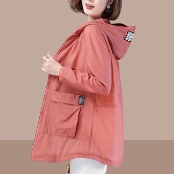Ženska jakna, proljeće-ljeto солнцезащитная odjeća, Korejski basic jakna s kapuljačom srednje dužine, Anti-UV, Vanjski Slobodan top