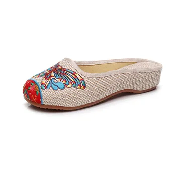 Ženska Tkiva cipele s cvjetnog Vezom, Парусиновые papuče, Svakodnevne Japanke Na stanu petu, Pomični cipele
